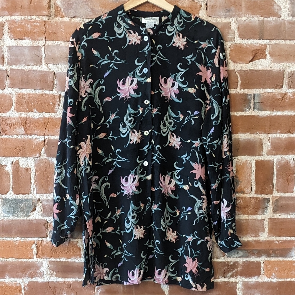 Neiman Marcus Silk Floral Tunic Blouse